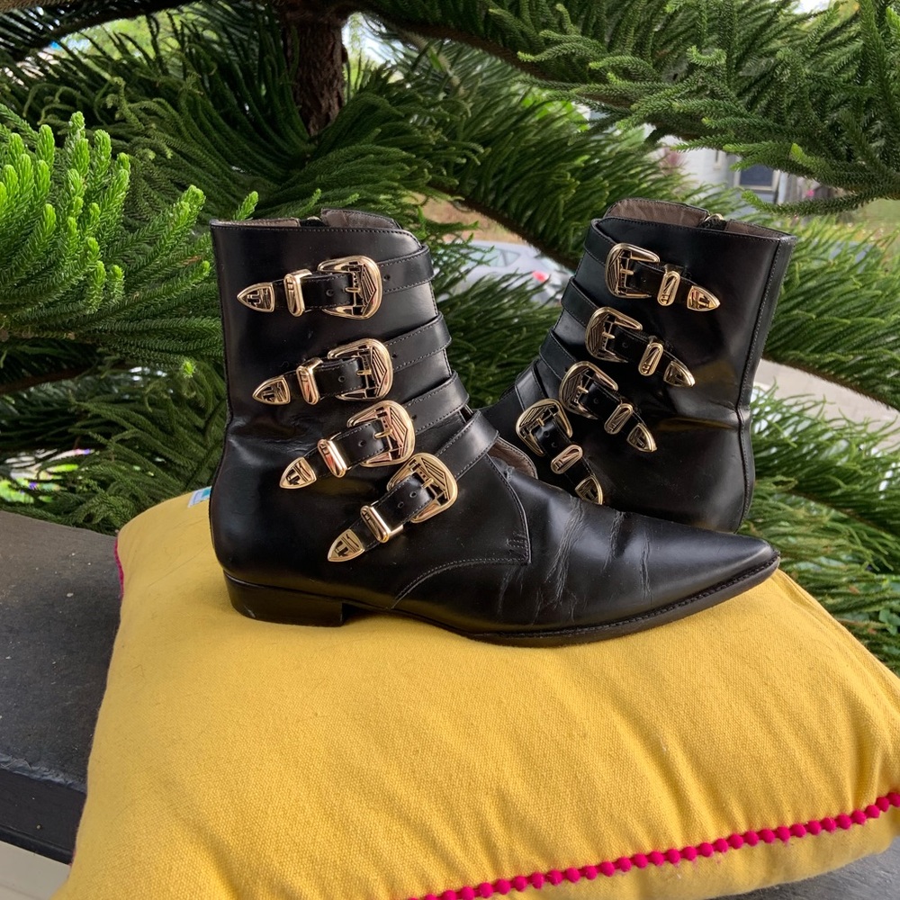 Kate Bosworth X Matisse gold buckle leather boots